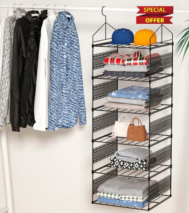 Hanging Wire Shelf Hanging Organizer 6 Tier Closet Hanging Organize Hanging Sweater Organizer For Closet Closet Hanging Organizers And Storage For Clothing Sweaters Shoes Handbags Clutches Design