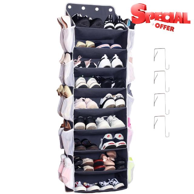 Ofiray-home Shoe Rack for Over the Door with Large Deep Pocket (11 Layers) & 24 Side Pockets for 34 Pairs of Shoes Hanging Organizer for Closet Hanger