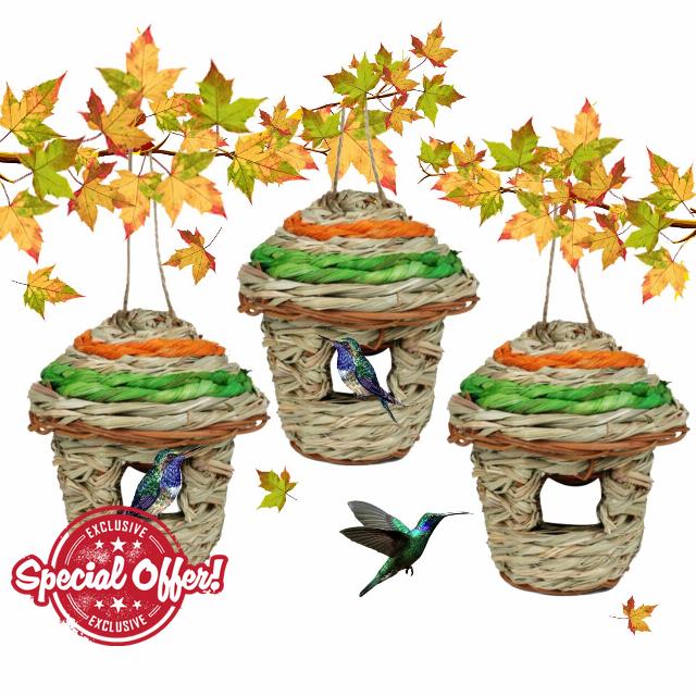 Hummingbird House - Hand Woven Grass Hut Set of 3 - Durable Outdoor Hanging Birdhouses or Nests for Small Birds - Easy to Hang - Attract and Nest Your Feathered Friends for Bird Enthusiasts!