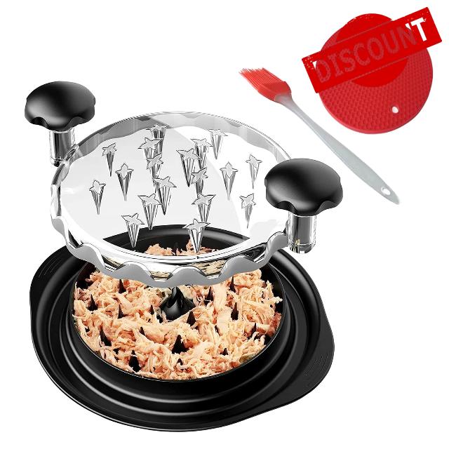 April - 23 upgraded Chicken Shredder | Golden Duo 10.8 Inches Large Meat Shredder with Non-Slip Base | Chicken Breast Shredder Machine Comes with BBQ Brush and a Insulation pad