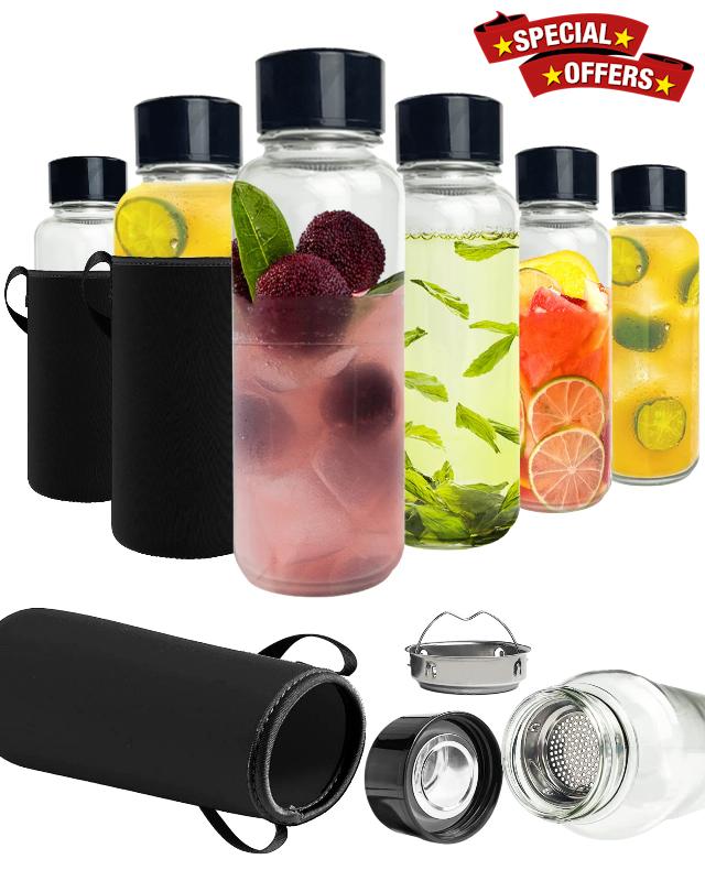 purifyou Set of 6 Glass Water Bottles with Infuser
