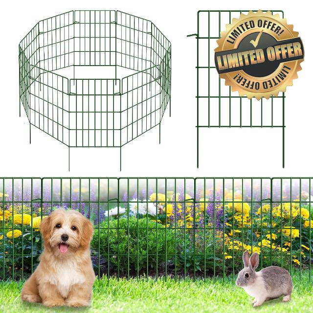 10 Pack Garden Fence Rustproof No Dig Animal Barrier Fencing 1.44 inch Spacing Metal Wire Yard Blocker Dog Fence Border for Outdoor Flower Bed Decor Green