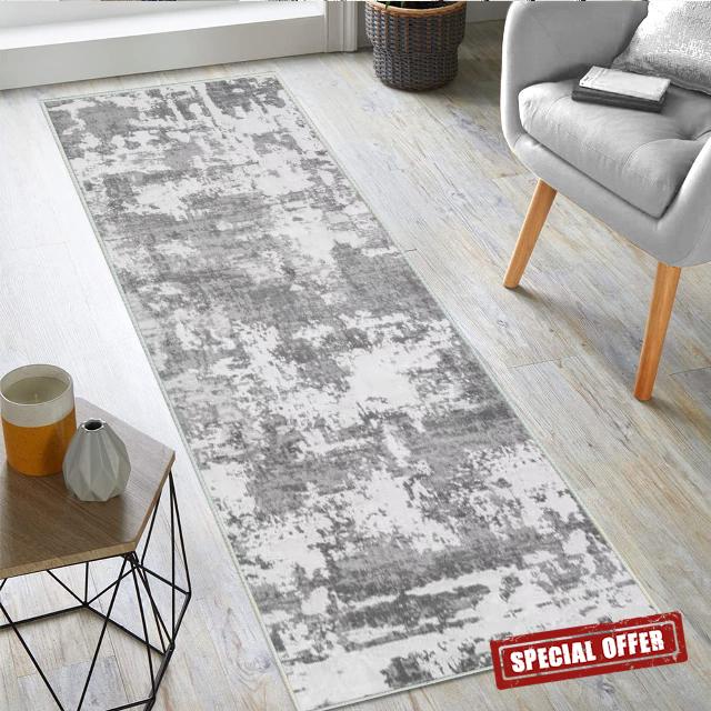 JURLEA Hallway Runner Rug Non-Slip Carpet Runner for Hallways Kitchen Living Room No Shedding Washable Lightweight Long Runners Rug (Cream/Grey