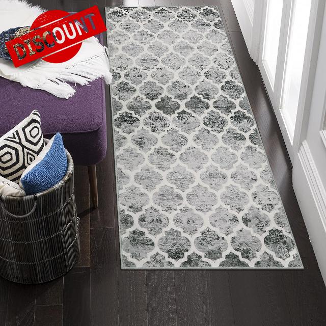 Lahome Moroccan Washable Runner Rug - 2x6 Rug Runners for Hallways 6 Feet Non Slip Geometric Trellis Kitchen Runner Rug Ultra-Thin Bathroom Runner Rugs for Entryway Laundry Bedroom (2x6ft