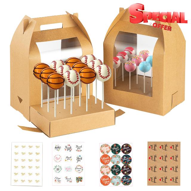Hzzycaxli 6 Pcs Portable Cake Pop Packaging Box White Cake Pop Holder Cake Pop Stand 12 Holes 8.7 x 5.9 x 11.8 Inches with Clear Window Displaying Small Cake Box for Lollipops (Kraft paper)