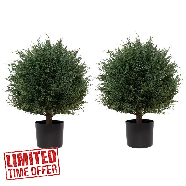 JoyPower Artificial Cedar Topiary Ball Tree 22''T Artificial Pine Tree Set of 2 Potted Bushes UV Resistant Potted Plants for Front Porch Home Garden Indoor Outdoor Decor