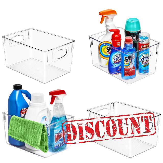 Sorbus Cleaning Supplies Organizer - Clear Containers for Organizing Cleaning Supplies Under the Sink - Clear Bins for Organizing Kitchen and Bathroom Essentials - Clear Plastic Storage Bins (4 Pack)