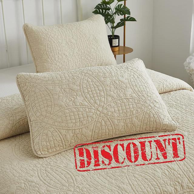 Brandream Beige Clover Stitched Quilted Pillow Shams Cotton Standard Size Pillow Cases Set of 2 Comfy Soft Decorative Pillow Covers