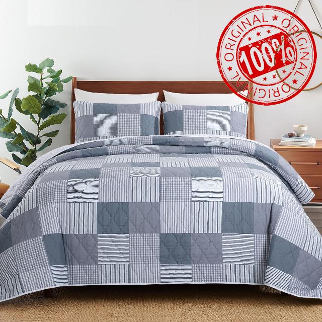HOMBYS 128x120 Oversized King Plaid Patchwork Bedspread