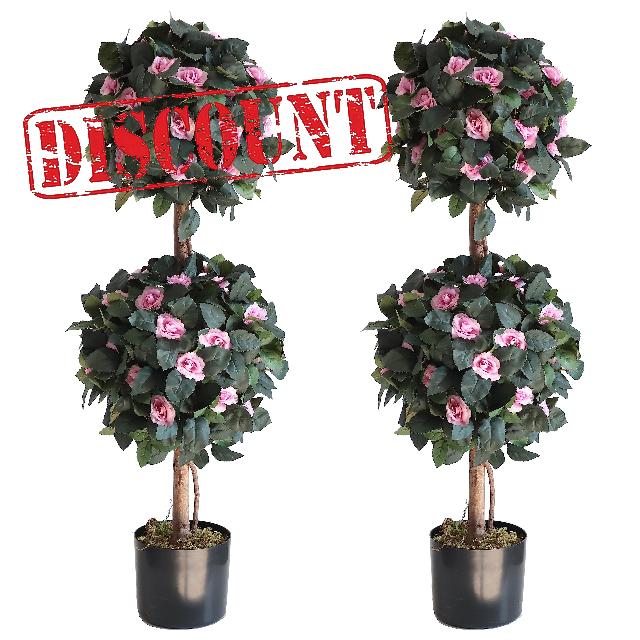 Damomo Outdoor Artificial Topiary Roses Flower Ball Tree 3ft