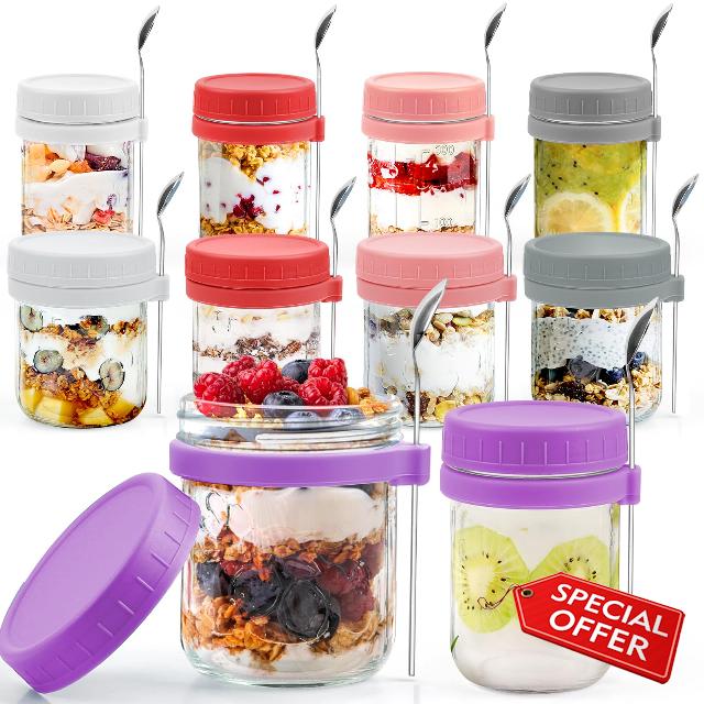 ZIJUND 10 Pack Overnight Oats Containers with Lid and Spoon