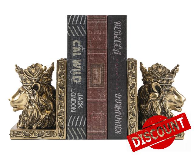 BOIHEGU Antique Golden Lion King Head Decorative Bookends