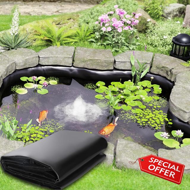 SOMXOY HDPE Pond Liner 20 Mil Thickness Pond Liners UV Resistant Fountain Liner Pond Skins for Fish Ponds/Outdoor Ponds/Koi Ponds/Garden Fountain (HDPE/10X13FT)