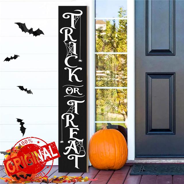 Halloween Porch Sign Decor "Trick or Treat" Wooden Hanging Sign Door Porch Standing Decorative Signs Plaques for Front Door Farmhouse Outdoor Indoor Welcome Sign Wall Craft Decor 47.2"H