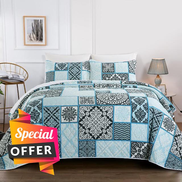 HOMBYS 128x120 Oversized King Plaid Patchwork Bedspread
