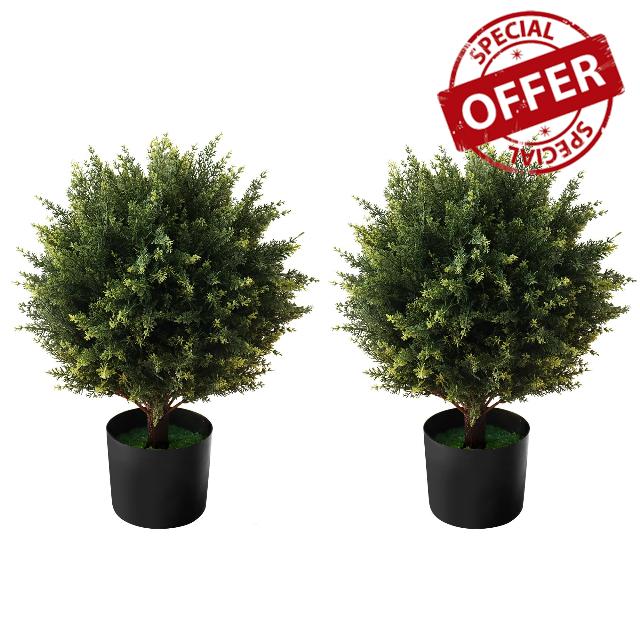 AUMMOOH Boxwood Artificial Cedar Topiary Ball Trees – Decorative Fake Greenery in Planter Pots for Front Porch