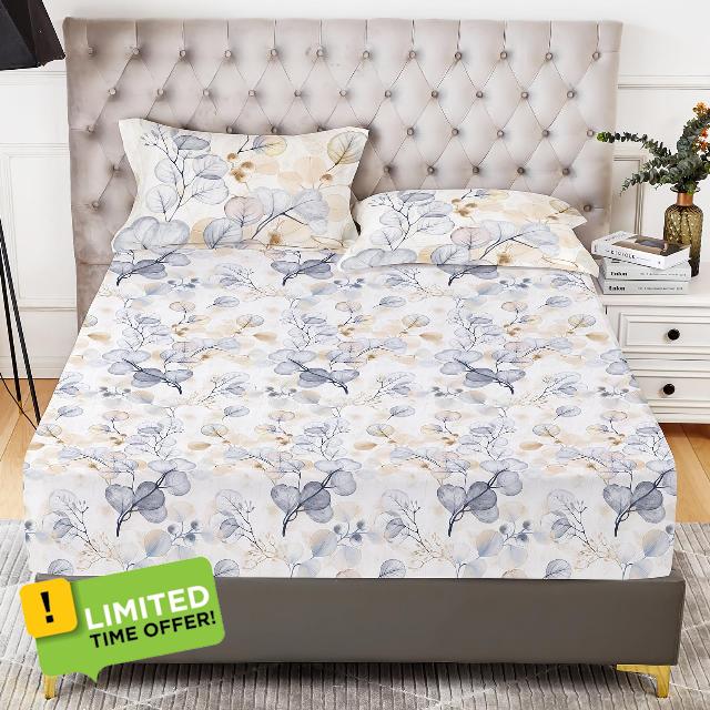 YIYEA Twin Fitted Sheet with Pillowcase - Plant Print - Premium 1800 Thread Count Brushed Microfiber Fitted Sheet Twin Size - 16" Deep Pocket