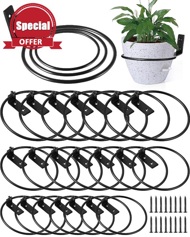 Geetery 24 Pcs 4/5/6 Inch Flower Pot Holder Wall Planter Ring Hanger Wall Mounted Black Metal Hanging Support Brackets Plant Pot Holder for Outside Indoor Outdoor Garden Home Fence Decorations