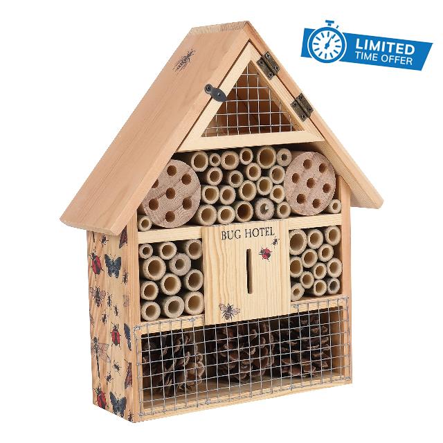 Niteangel Natural Wooden Hanging Bee House for Gardens | Natural Wooden Butterfly Hotel for Bee