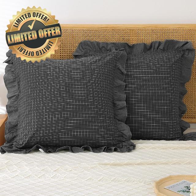 Mywinlle Plaid Pillow Cases Dark Gray Ruffle Euro Shams