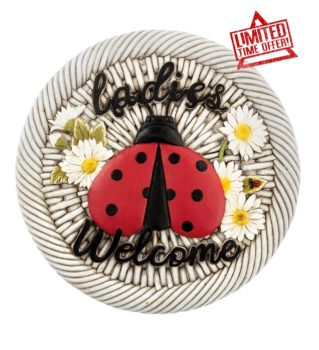 Napco Ladies Welcome Ladybug Floral White 10 x 10 Concrete Stepping Stone