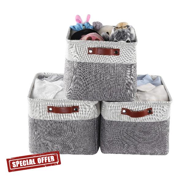 Storage Baskets for Shelves Closet Bins - Large Fabric Rectangle Storage Bin Basket for Organizing Decorative Linen Closet Organization Foldable Clothes Organizer Shelf Cube Totes Containers Boxes