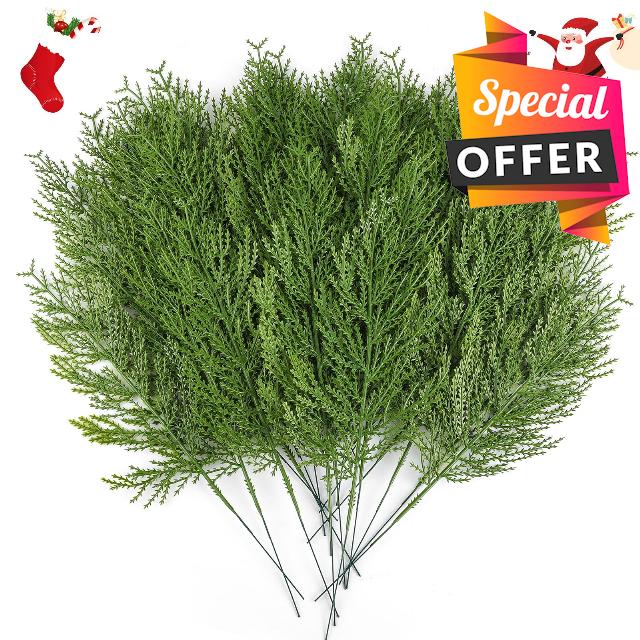 Hananona 120 Pcs Artificial Cypress Sprigs Faux Cedar Spray Branches Cedar Twig Stems Pine Picks Plastic Greenery Ceder Pine Stems Christmas DIY Accessories for Holiday (120