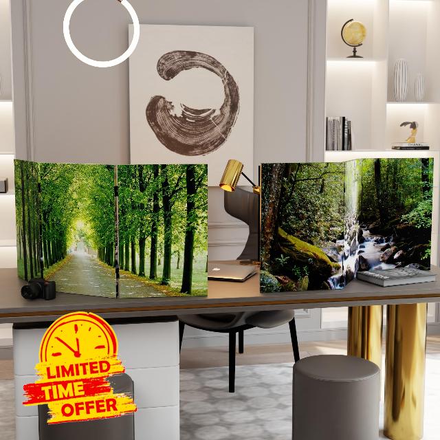 Red Lantern 2 ft. Short Double Sided Path of Life Canvas Folding Screen 3 Panel Freestanding Partition and Separator for Modern and Contemporary Bedroom