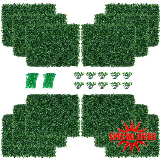 Aivermeil 12 PCS 24"x16" Grass Wall Privacy Screen Backdrop Panels with Zip Ties