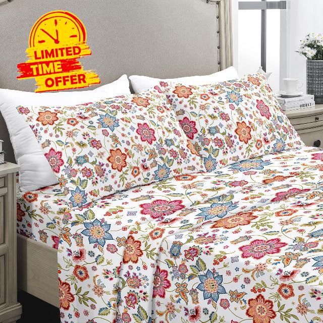 YIYEA Full Size Sheets - Floral Print - Luxury Brushed Microfiber Bed Sheets - Lightweight Breathable Cooling Full Sheet Set - 16" Deep Pocket