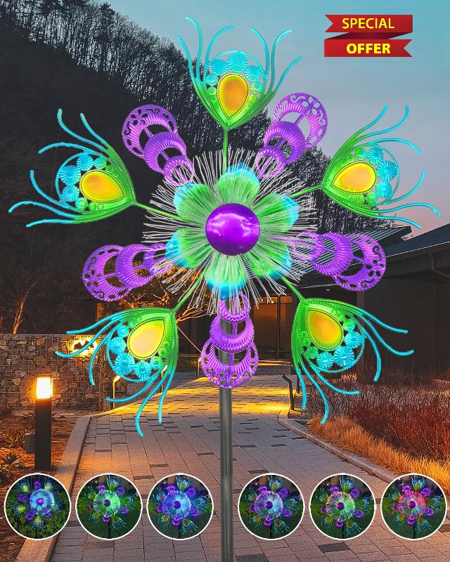 Solar Peacock Wind Spinners for Yard and Garden