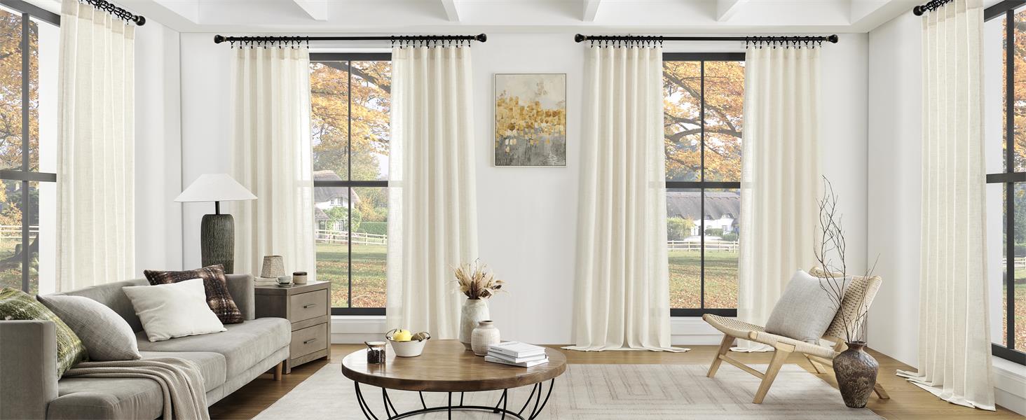 MIUCO Linen Curtain Bedroom Living Room Light Filtering Rod Pocket Back Tab Curtain Tieback 2 Panel