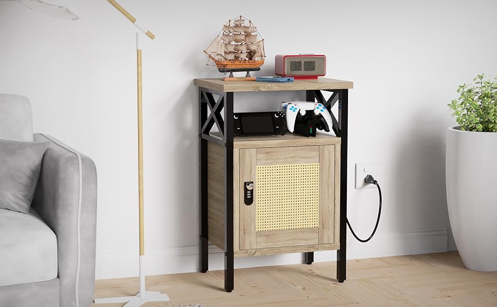 rattan nightstand with Combination Lock
