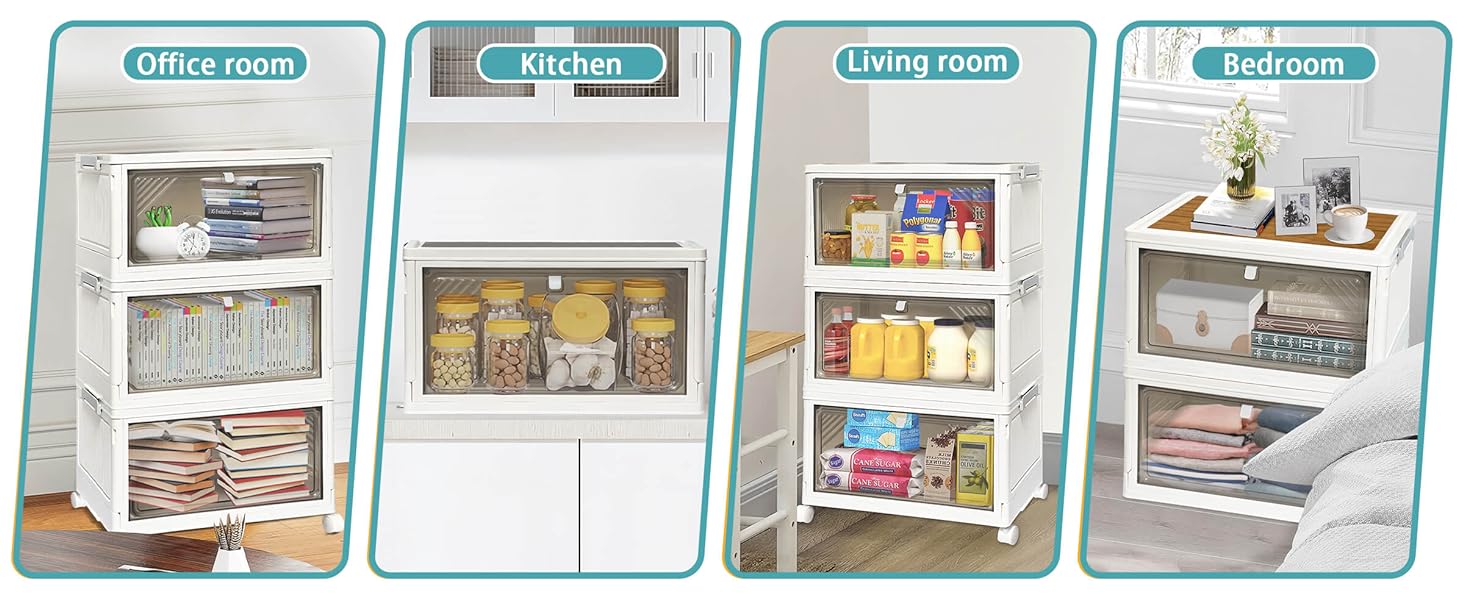 stackable storage bins open front
