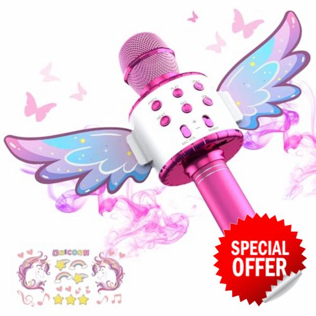Kids unicorn wings Karaoke Bluetooth Microphone Toy | Portable Wireless Karaoke Machine Fun Voice Changer Toys for Toddler Teen Kids 3-16th Favor Best Halloween Christmas Birthday Party Gift Ideas yr