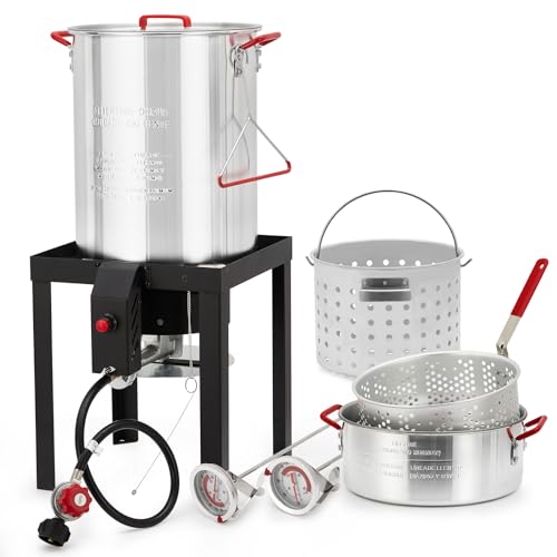 Aluminum Seafood Crawfish Boiler Pot w/38000 BTU Outdoor Propane Stove Burner Stand for 20 Lb Turkey