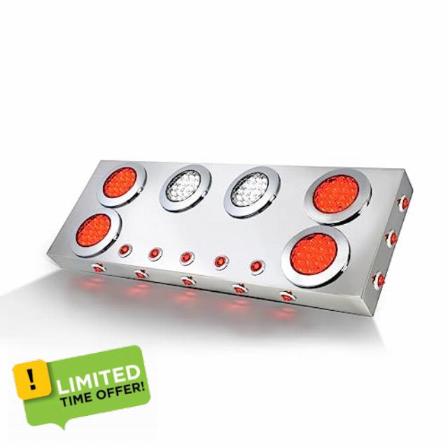 GG Grand General 91324 Stainless Steel Rear Center Light Panel with 4 inches and 1 inch Red/Red/White LED and Side Lights