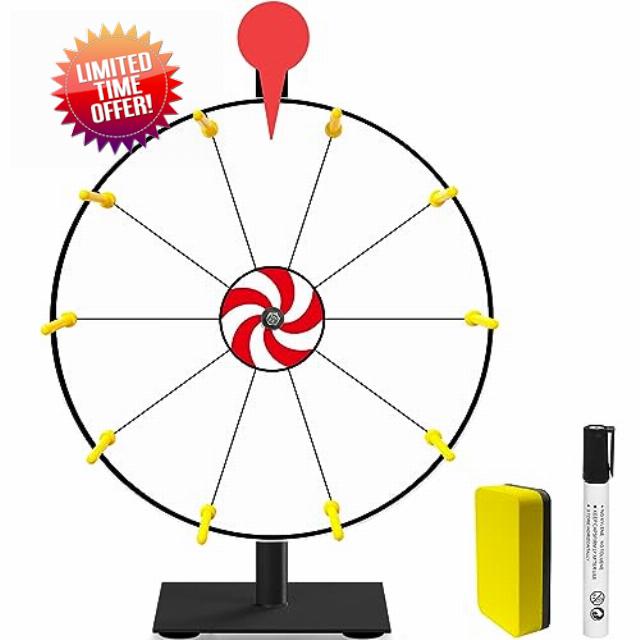 12 Inch Spinning Prize Wheel White Tabletop Prize Wheel Spinner with Stand Spinner Wheel with 10 Slots Heavy Duty Base Roulette Wheel for Carnival