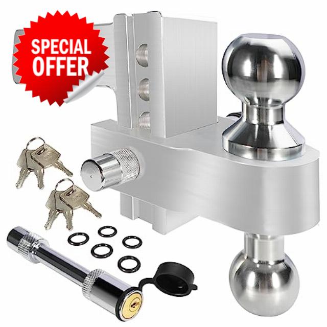VEPURLT Adjustable Trailer Hitch 4 Inch Drop Hitch with 2" and 2-5/16" Stainless Steel Tow Balls for 2 Inch Receiver