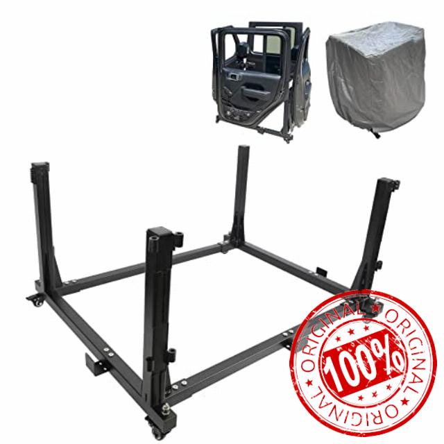 Car Door Storage Hanger Bracket Compatible with Jeep Wrangler TJ YJ JK JKU JL JLU & Gladiator JT 2 Door & 4 Door 1987-2023 Movable Doors Storage Hanger Rack Removable Stand Cart with Dust Cover