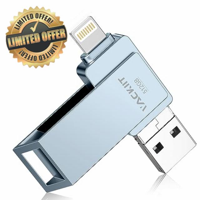 MFi Certified 512GB Flash Drives 3.0 High Speed 3ni1 USB Stick External Storage for iPhone/PC/iPad/Android/More Devices for Photos and Videos Transfer Storage Backup(Grey)