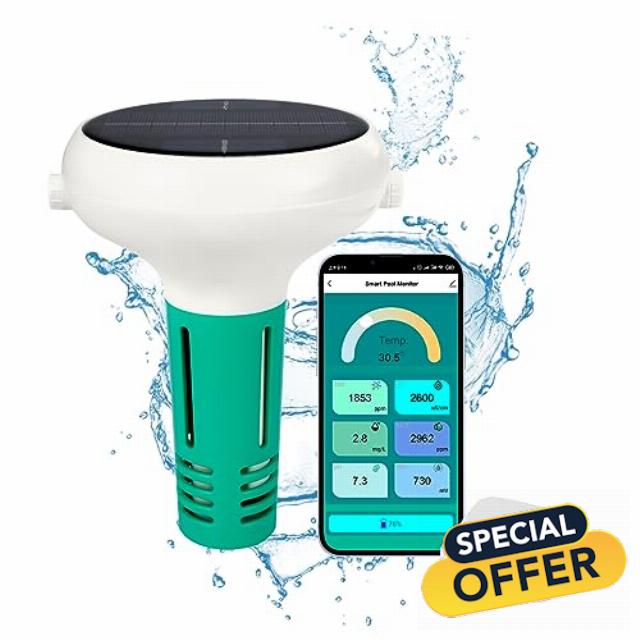 RYAKKA Floating Smart Pool Monitor 2023 Newest Pool Water Testing Smart Device 7 in 1 CL/PH/EC/TDS/ORP/Temp/Salinity APP Digital Display for Pool