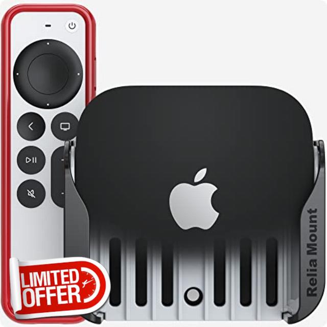 ReliaMount Apple TV Mount (Black and Light Gray Apple TV Mount Plus Red Case)