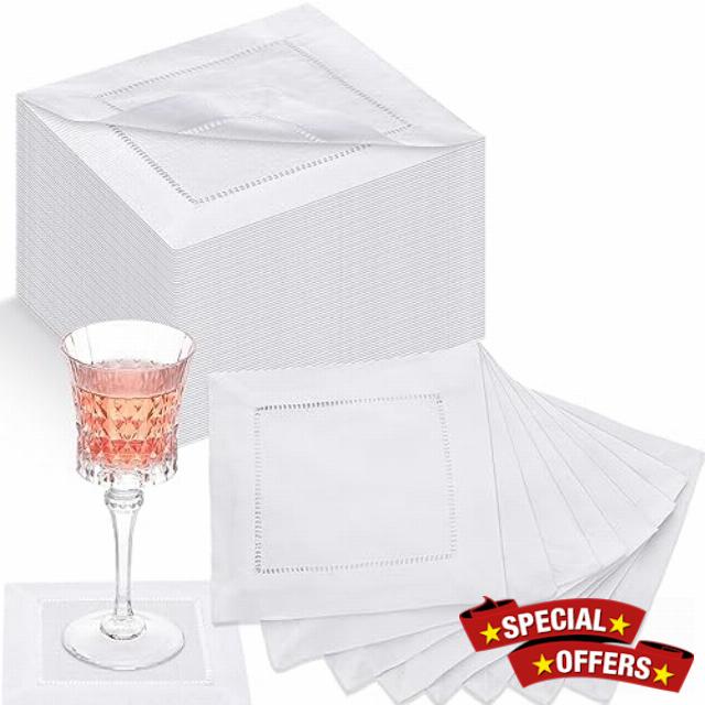 Roshtia Set of 40 Cocktail Napkins 6 x 6 Inch Coffee Napkins Wine Napkins Cloth Cocktail Napkins Baptism Napkins Cloth Coasters DIY Napkin (White