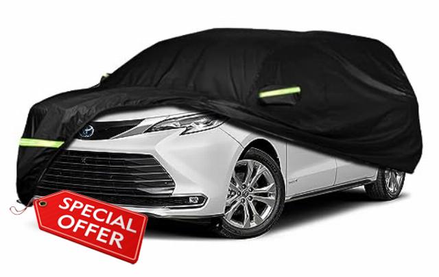 Waterproof Car Cover for 2003-2023 Toyota Sienna Minivan Car Cover Custom Fit 100% Waterproof Windproof & Single Door Zipper Bands for Snow Rain Dust Hail Protection