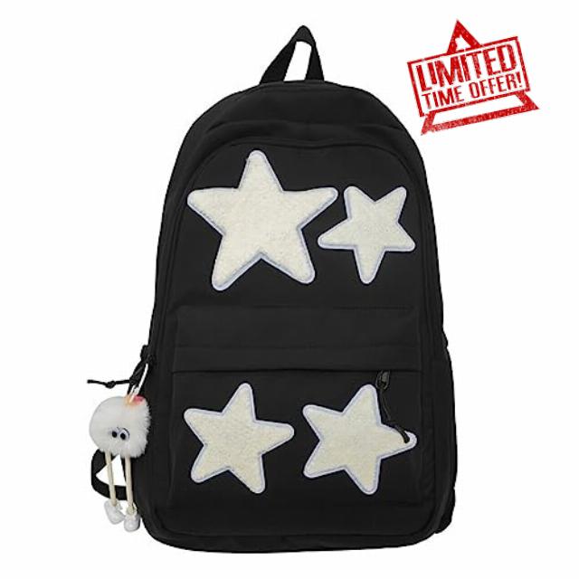 LOTUSTAR Kawaii Backpack with Cute Accessories Stars Y2K Asthetic Backpack with Plush Pendenat Rucksack 10-12 Daypack