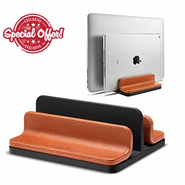CoStySee Leather Dual-Slot Vertical Laptop Stand