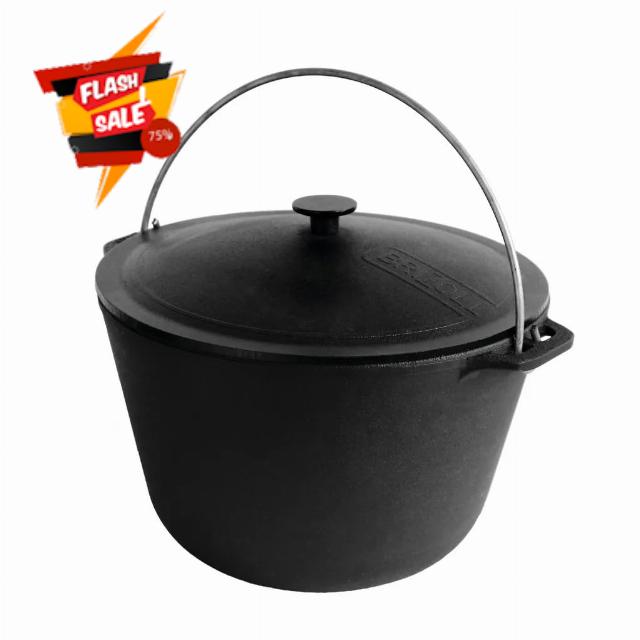 Cast Iron Cookware Set - Premium Camping Cookware - Dutch Oven Pot with Lid - Cast Iron Dutch Oven - Uzbek Kazan Cast Iron 6.3 Quarts (6 L)