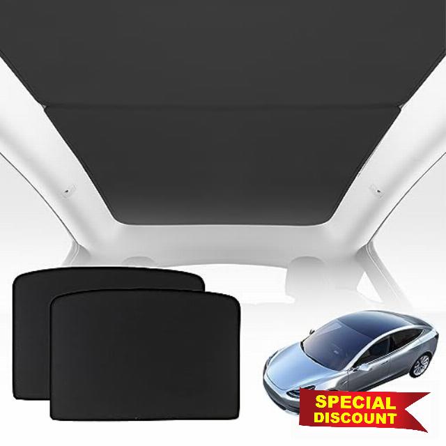 Baceyong Glass Sunroof Sunshade Foldable UV Reflection Sun Protection Cover Heat Insulation Cover for Tesla Model Y 2020-2023 Accessories Windshield Sunshades (Black)