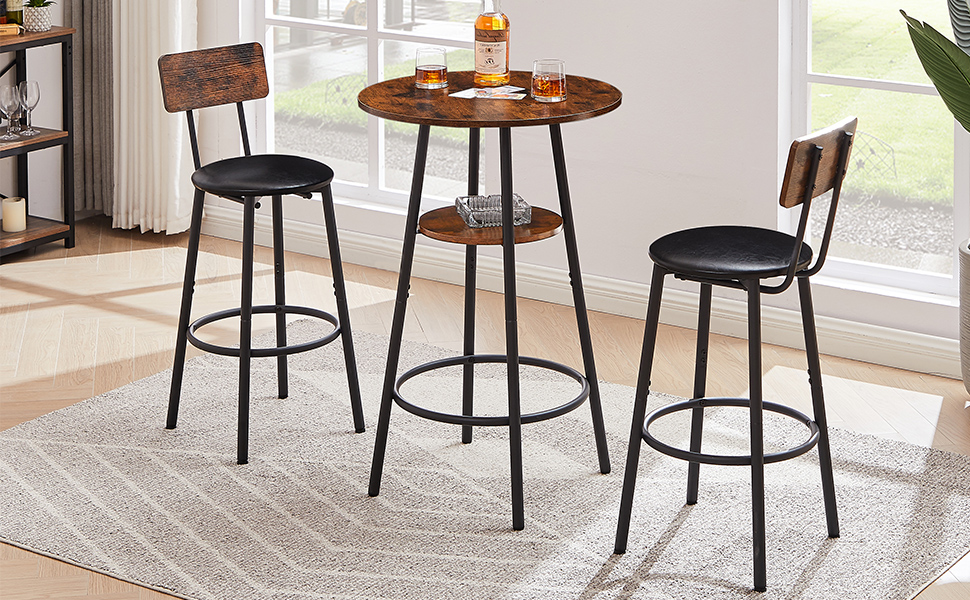 Round bar stool set with shelf